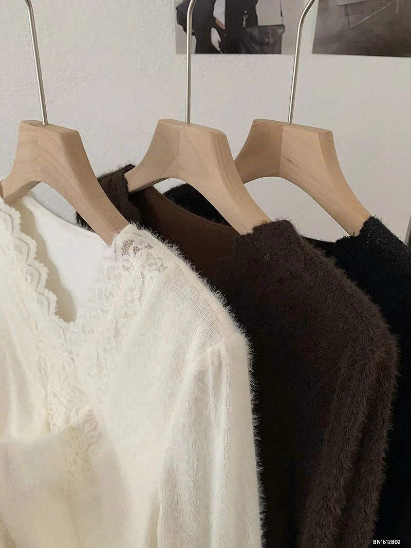 ÁO LÔNG CỔ V PHỐI REN NỮ