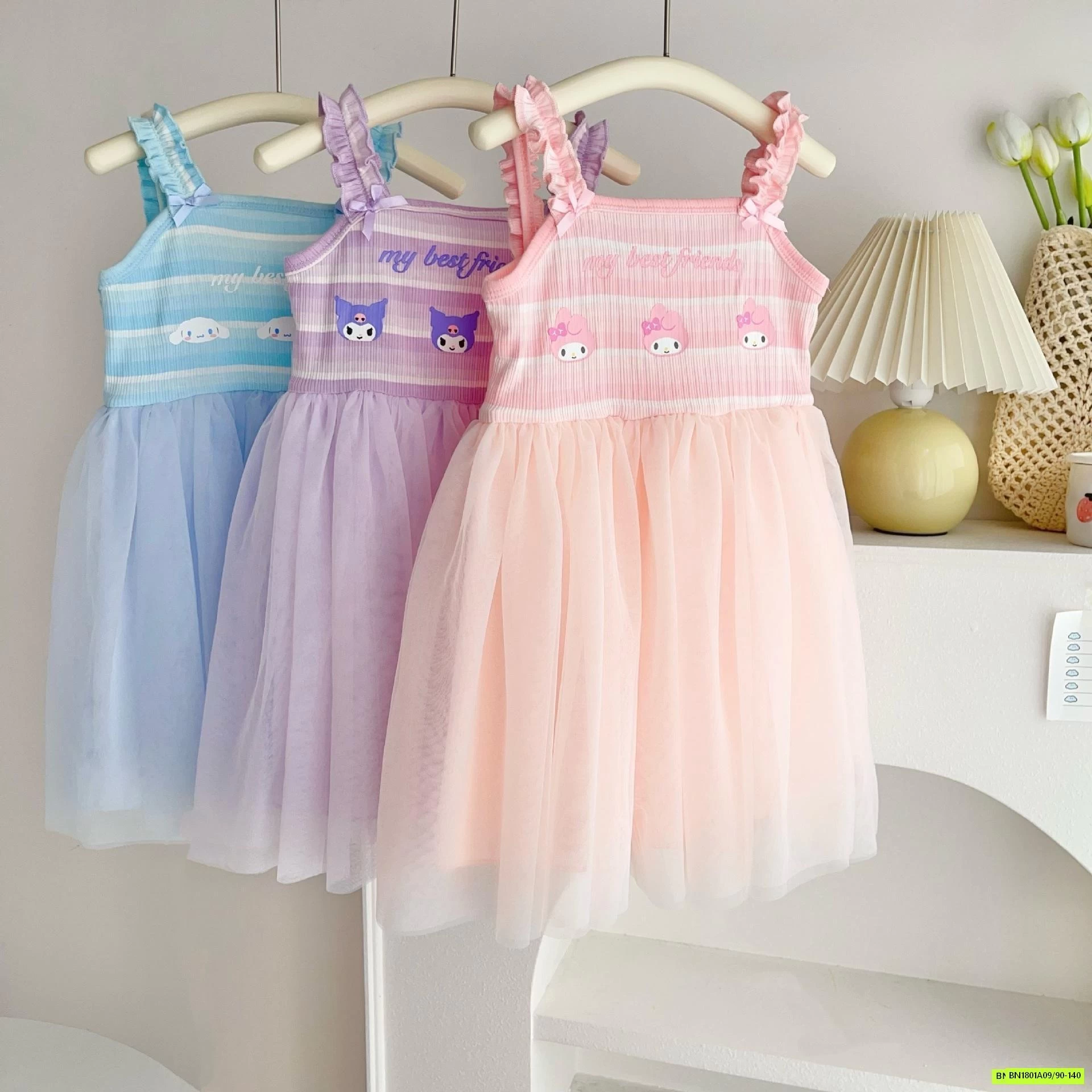 ĐẦM THUN 2 DÂY PHỐI CHÂN VOAN SANRITO