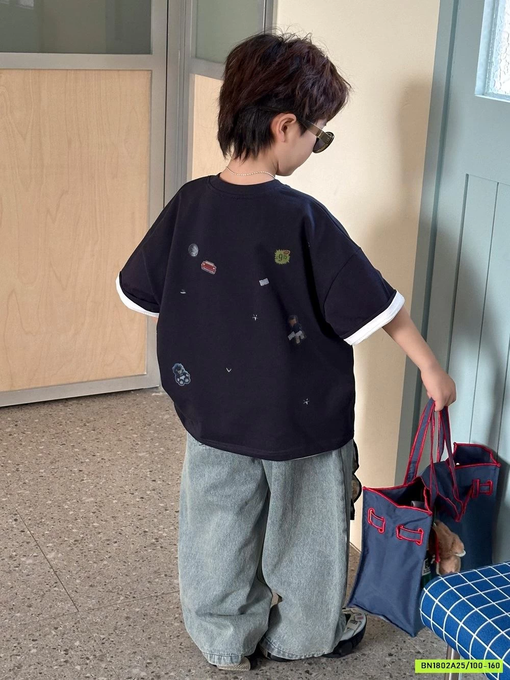 ÁO THUN ĐEN MIX JEANS SUÔNG TÁCH AFTE