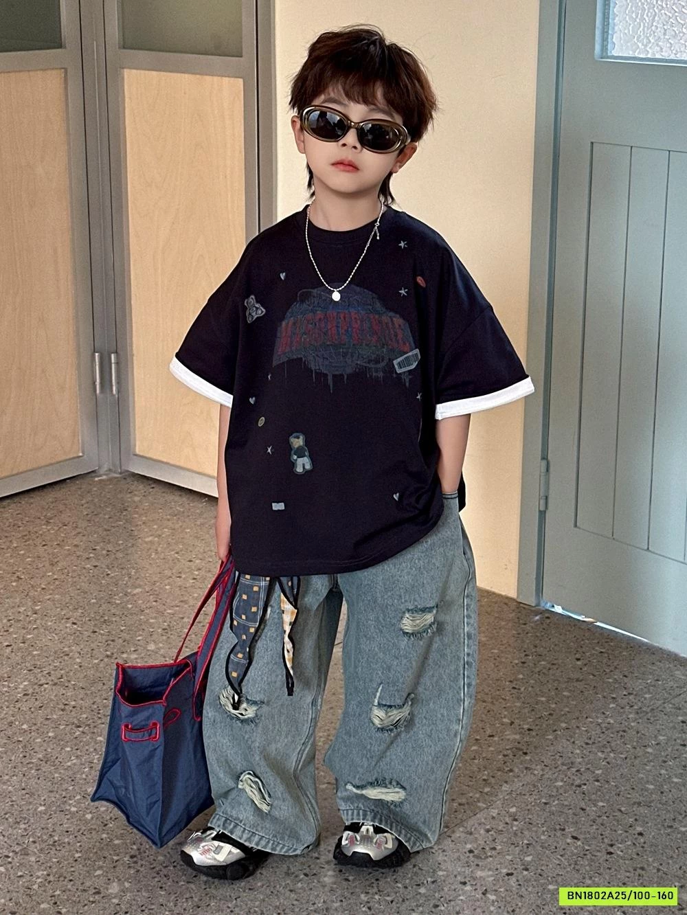 ÁO THUN ĐEN MIX JEANS SUÔNG TÁCH AFTE