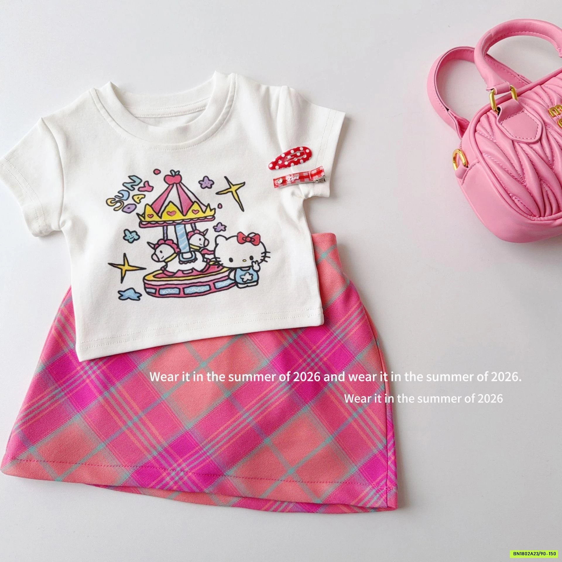 ÁO KITTY MIX CV KẺ HỒNG T&Q KIDS