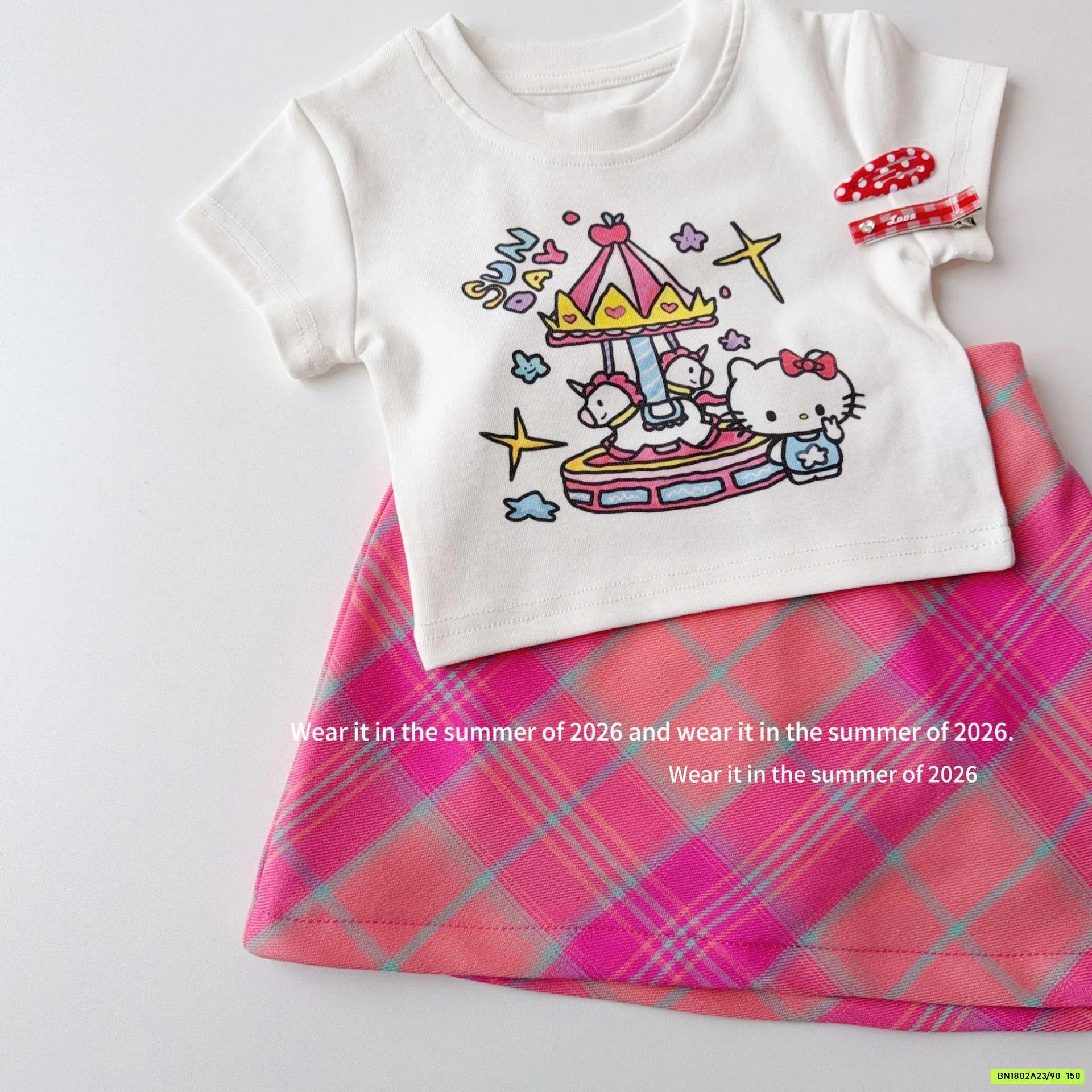 ÁO KITTY MIX CV KẺ HỒNG T&Q KIDS