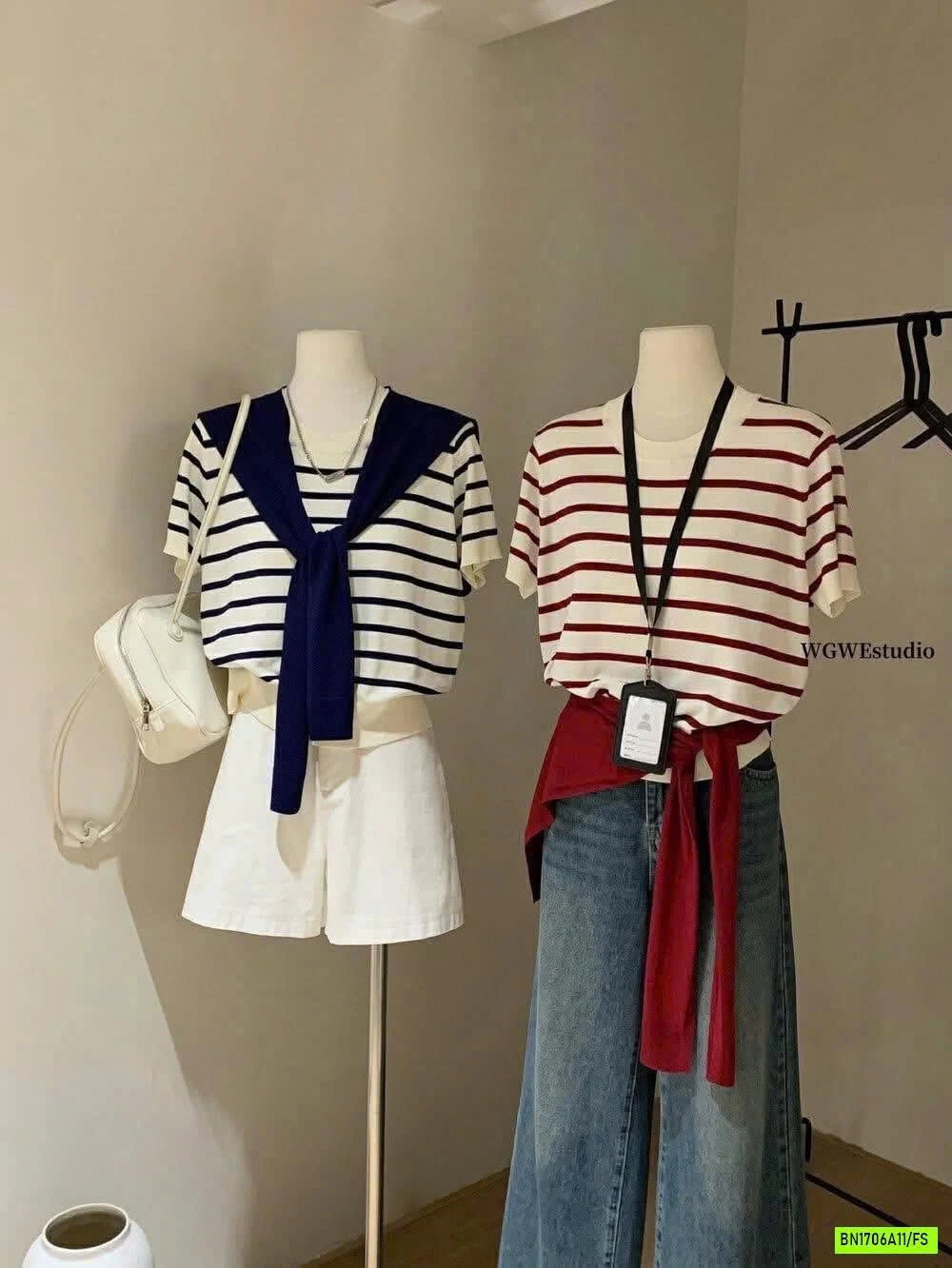 ÁO LEN KẺ KÈM KHĂN CHOÀNG WG.WE