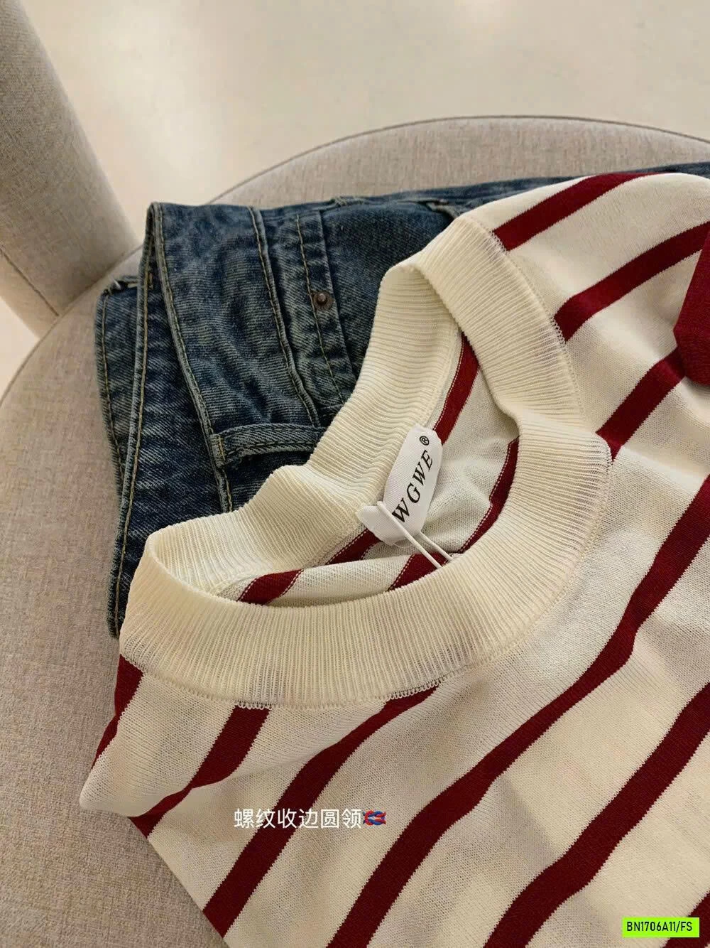 ÁO LEN KẺ KÈM KHĂN CHOÀNG WG.WE