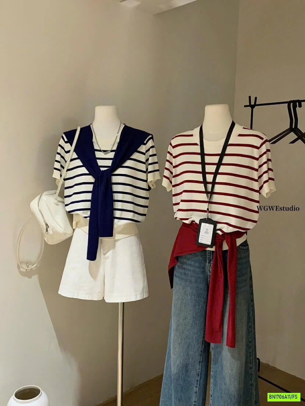 ÁO LEN KẺ KÈM KHĂN CHOÀNG WG.WE