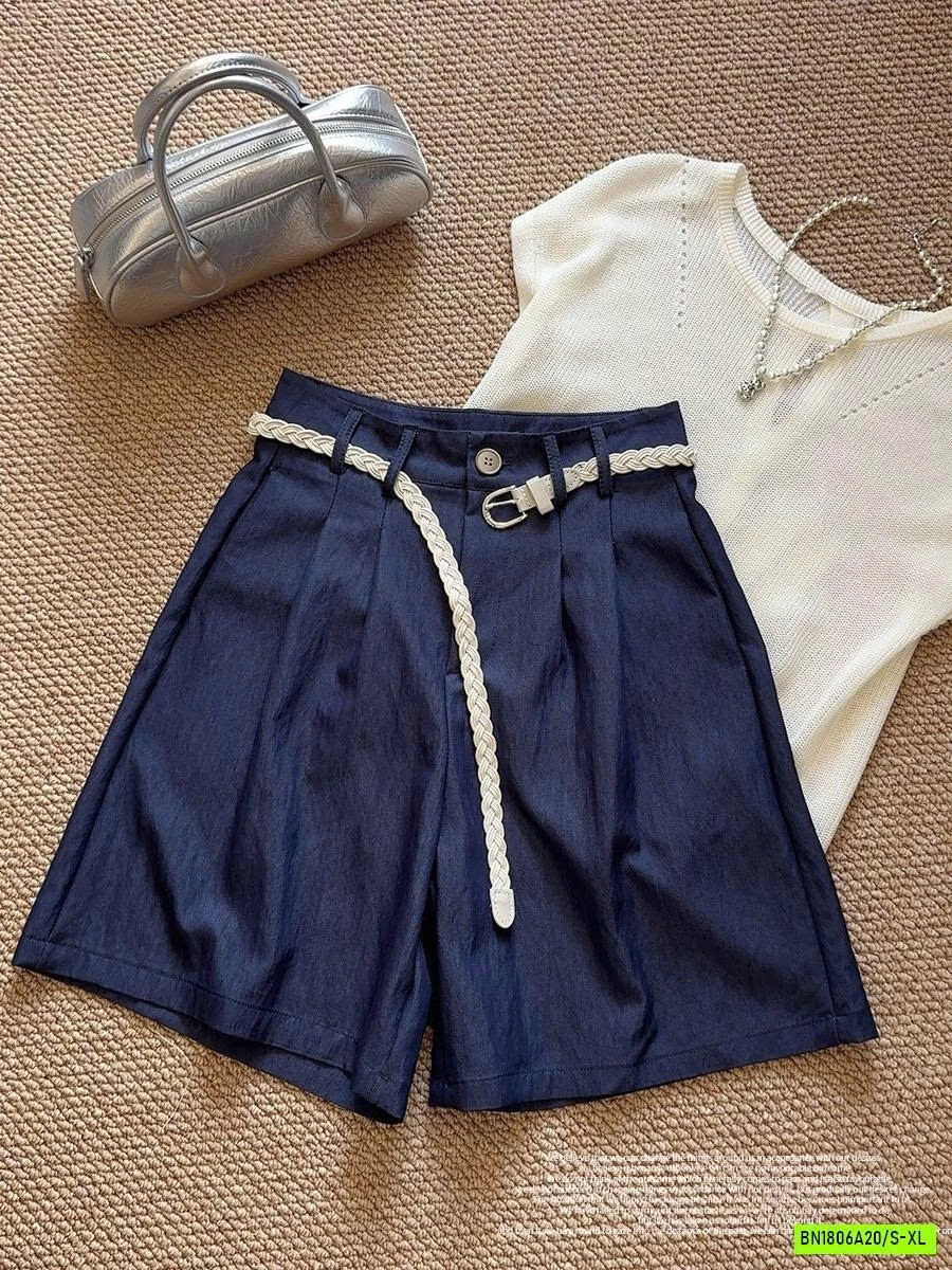 SHORT LỬNG DENIM KÈM ĐAI