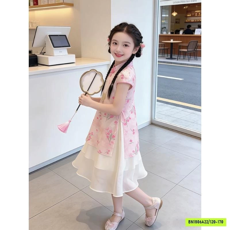 VÁY SƯỜN XÁM HOA HỒNG CÁCH TÂN