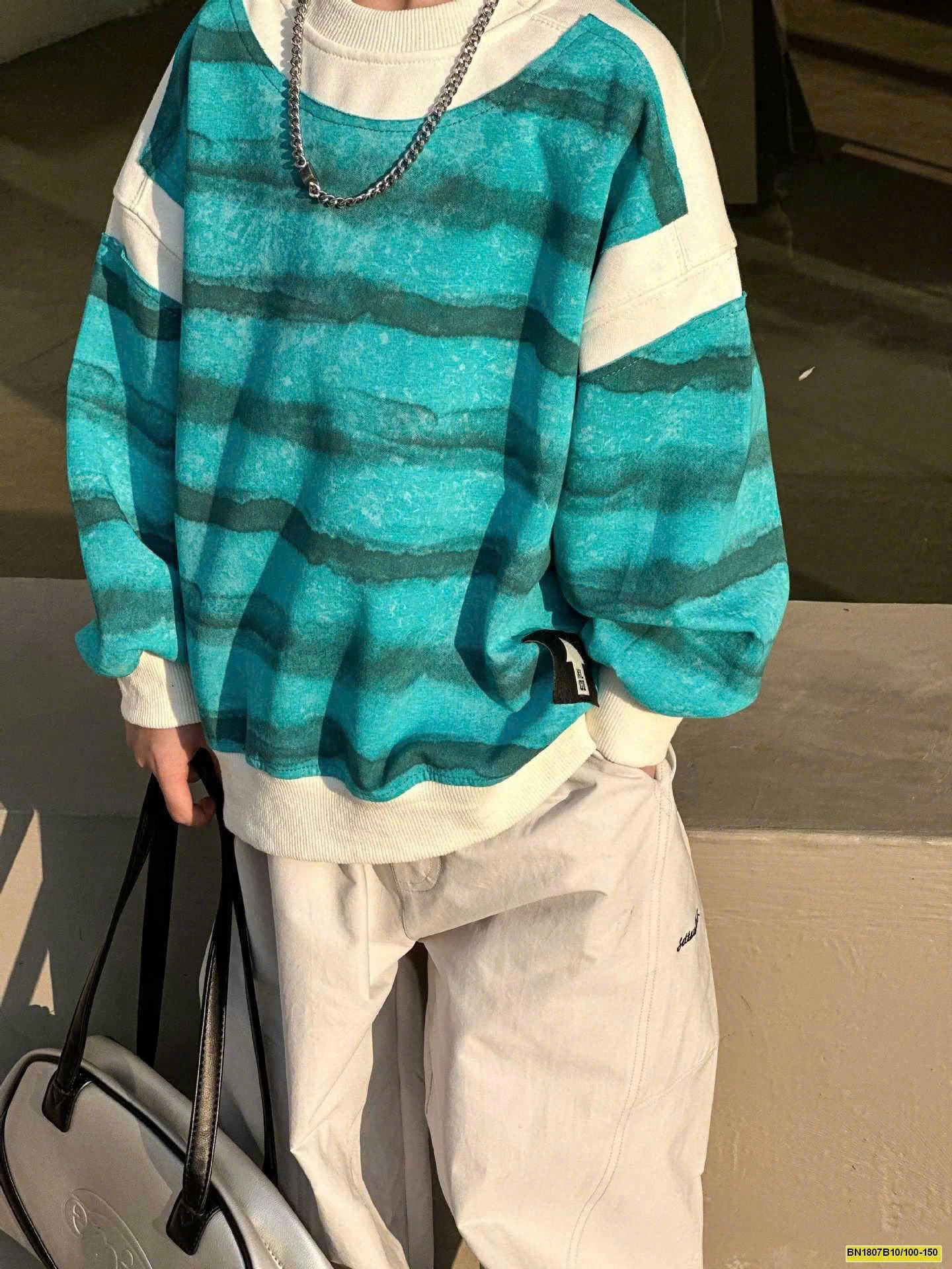 ÁO NỈ KẺ XANH PHỐI MÀU