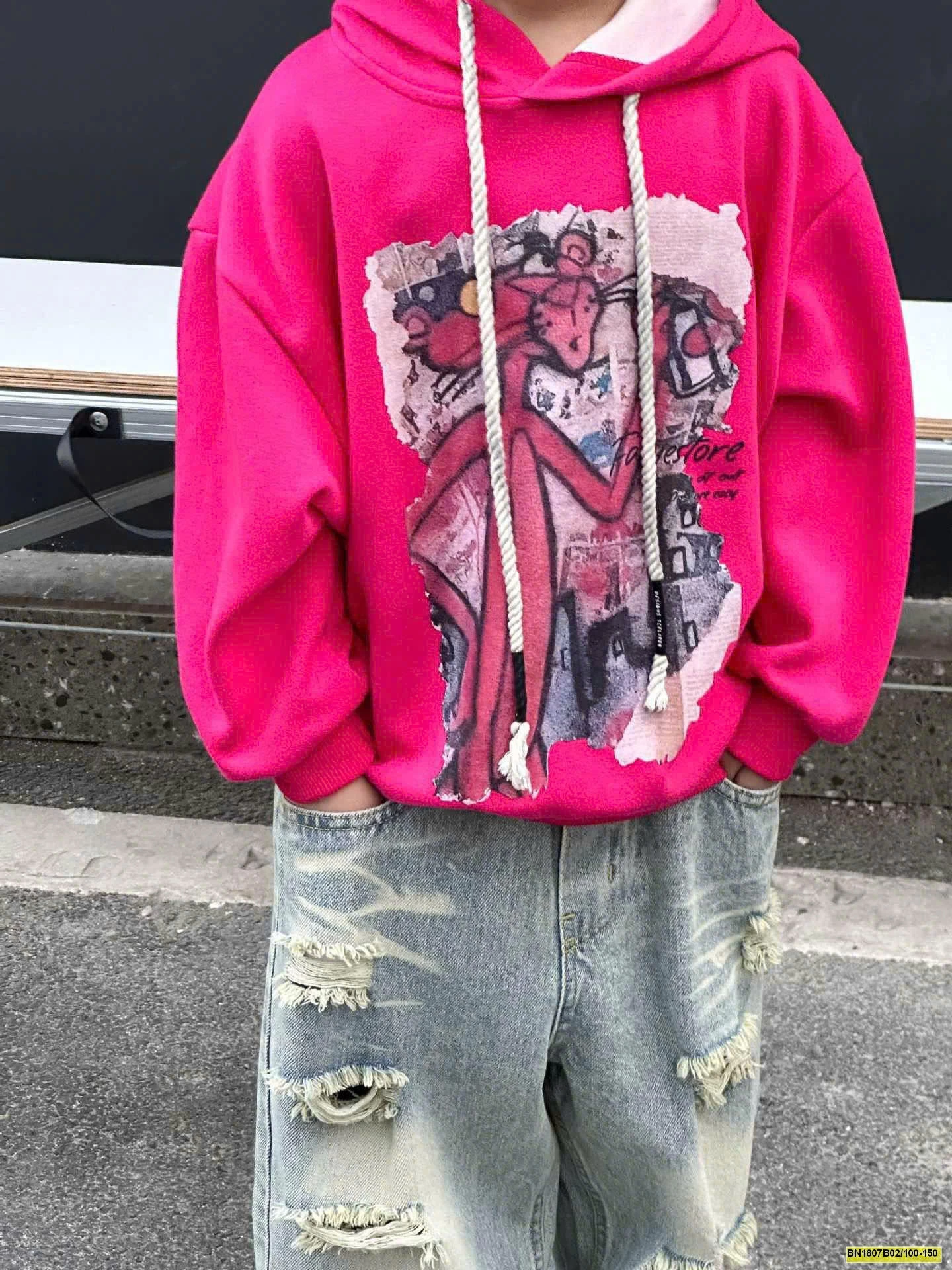 ÁO HOODIE HỒNG IN HÌNH