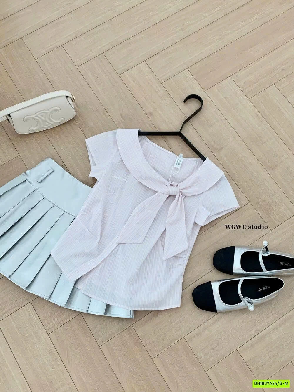 SƠ MI CARO CỔ LỆCH NƠ WGWE