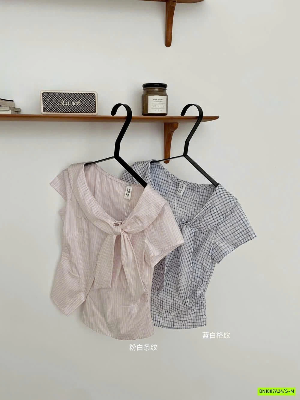 SƠ MI CARO CỔ LỆCH NƠ WGWE