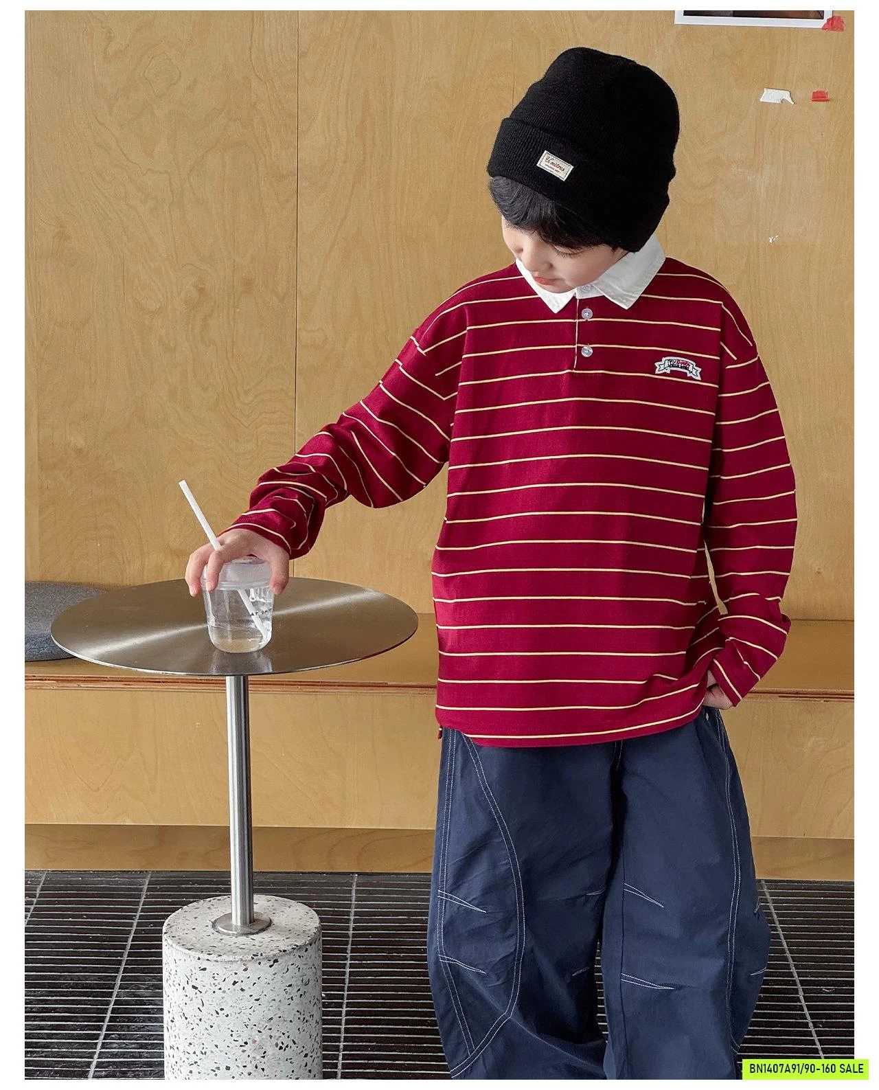 ÁO THUN KẺ PHỐI CỔ SƠ MI AOAOKIDS