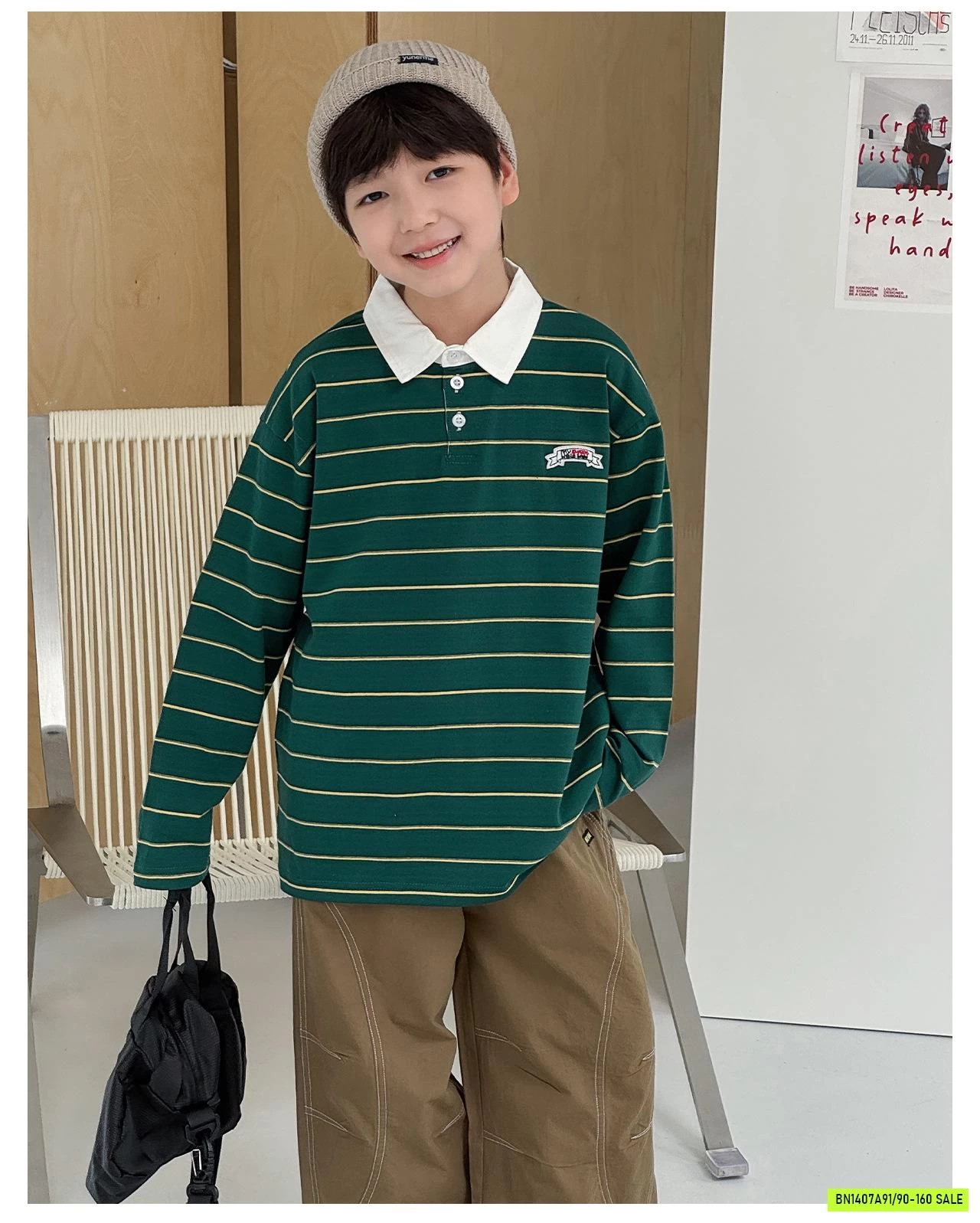 ÁO THUN KẺ PHỐI CỔ SƠ MI AOAOKIDS