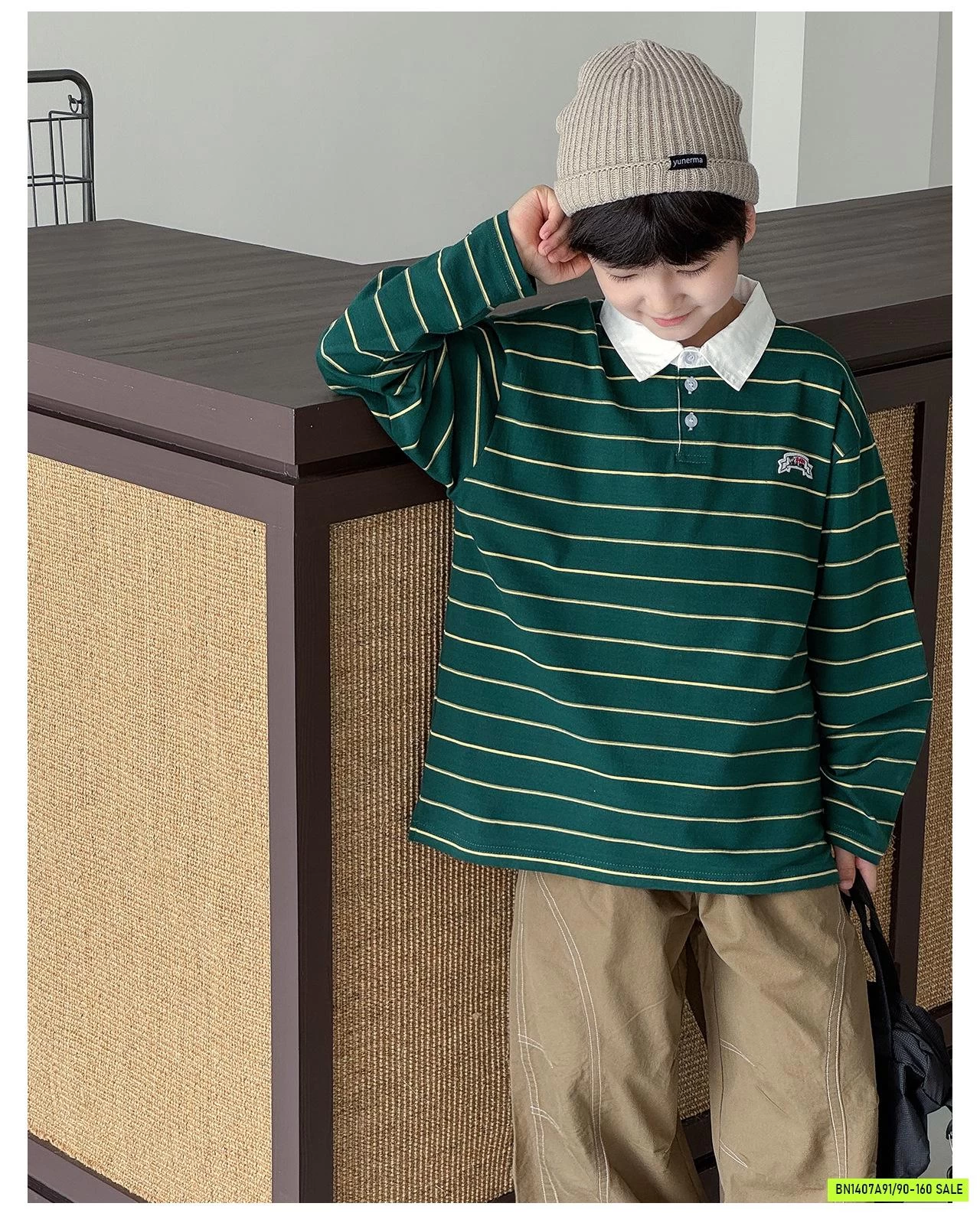 ÁO THUN KẺ PHỐI CỔ SƠ MI AOAOKIDS