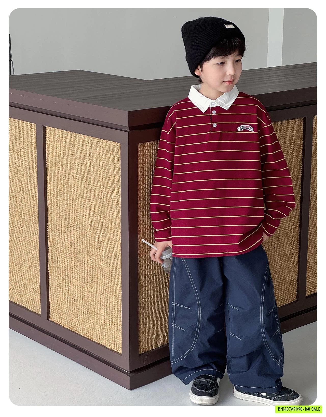 ÁO THUN KẺ PHỐI CỔ SƠ MI AOAOKIDS