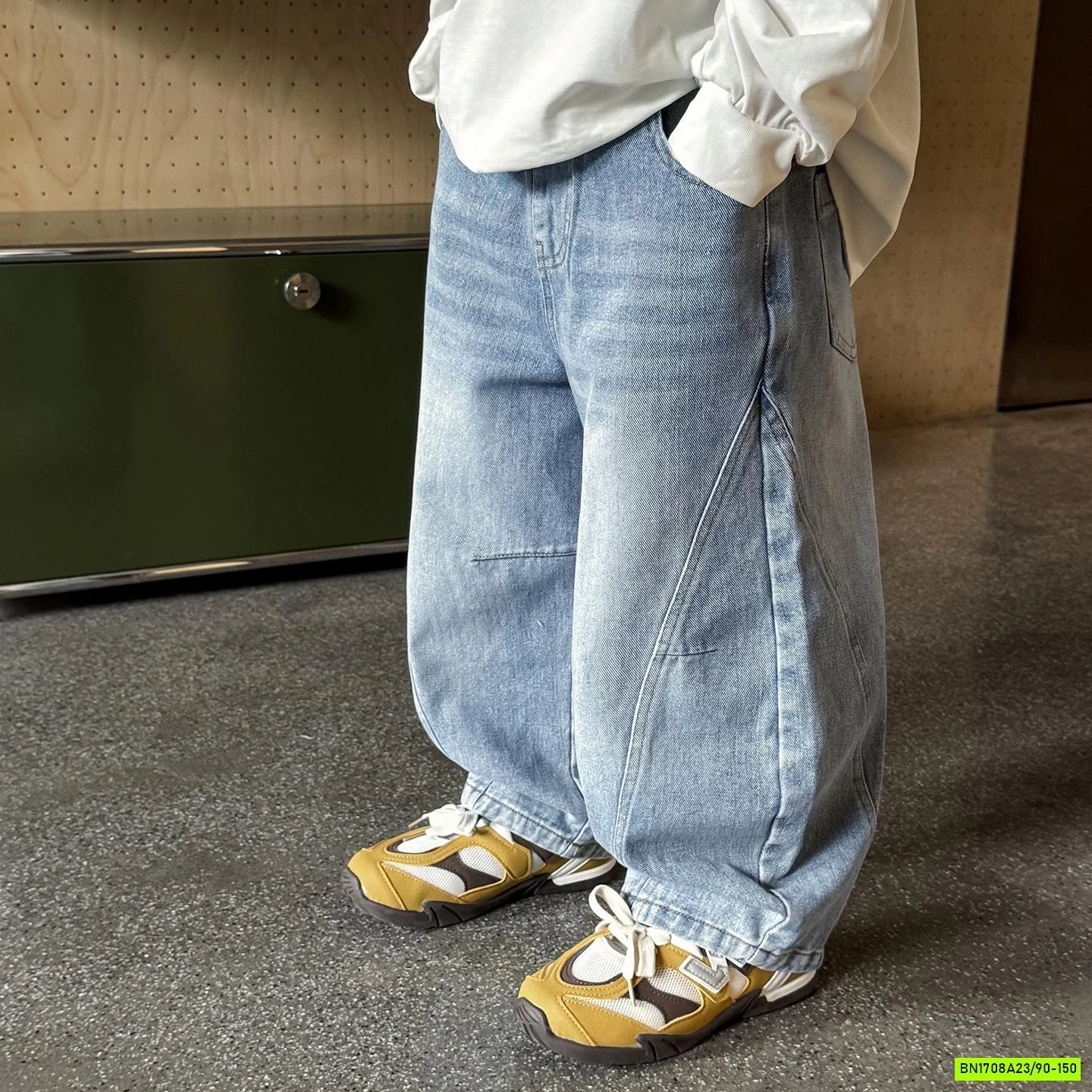 JEANS SUÔNG XANH BẠC GỐI AOAOKIDS