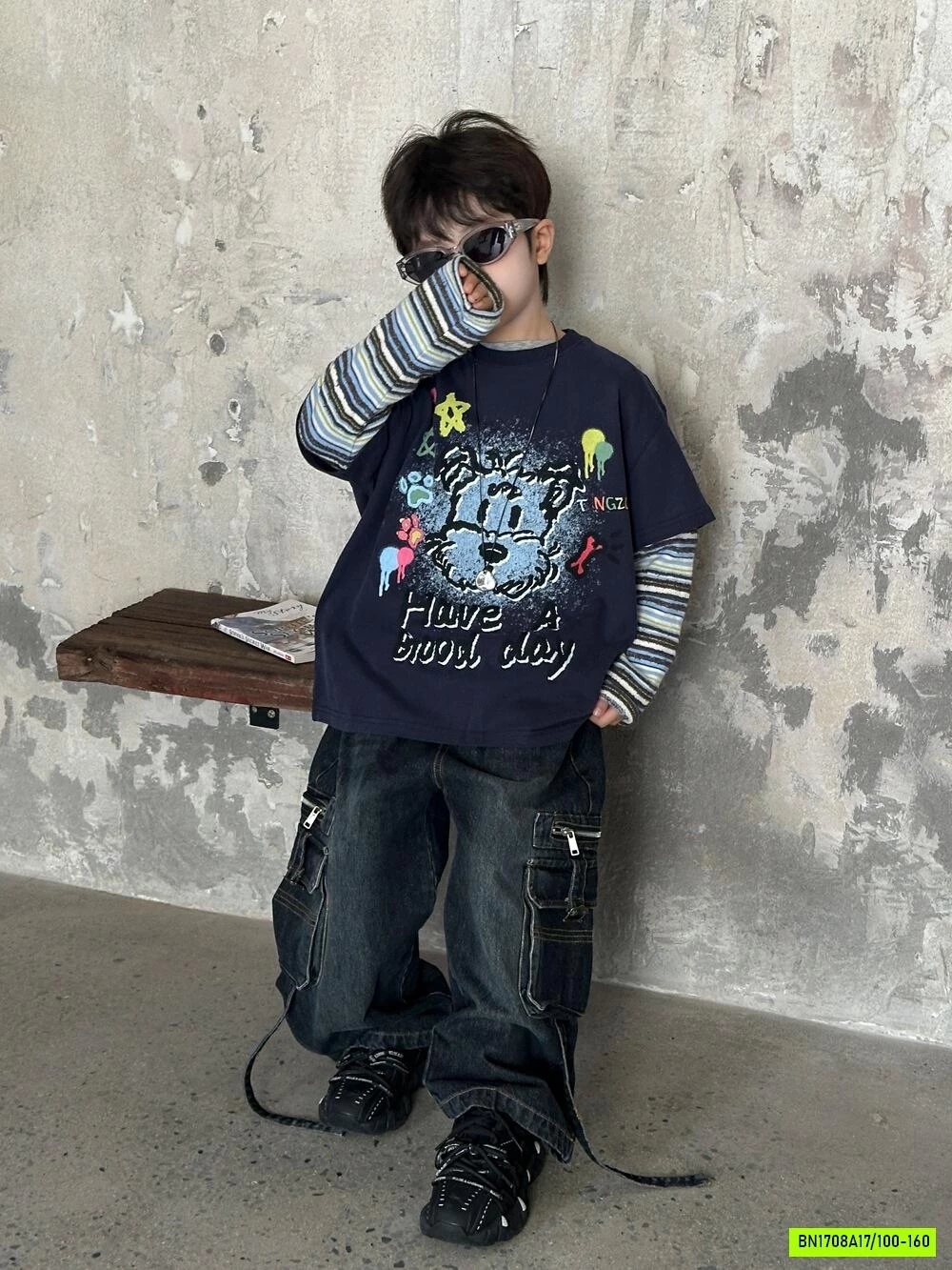ÁO 2 LỚP TAY KẺ MIX JEANS TÚI HỘP AFTE