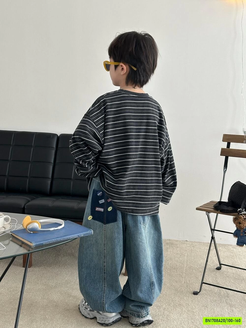 ÁO NỈ KẺ MIX JEANS BAGGY AFTE
