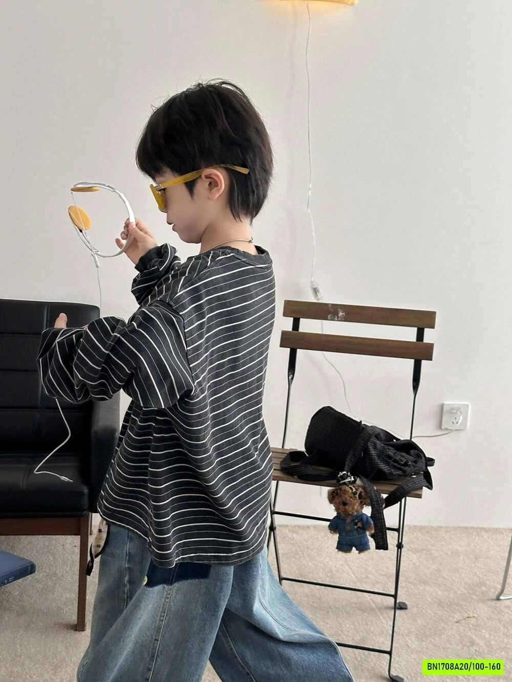 ÁO NỈ KẺ MIX JEANS BAGGY AFTE