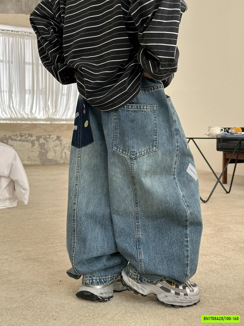 ÁO NỈ KẺ MIX JEANS BAGGY AFTE