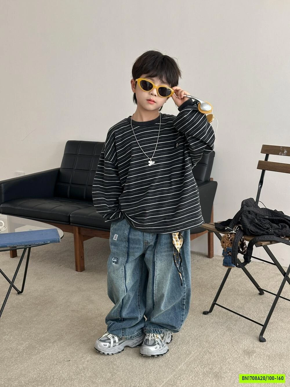 ÁO NỈ KẺ MIX JEANS BAGGY AFTE