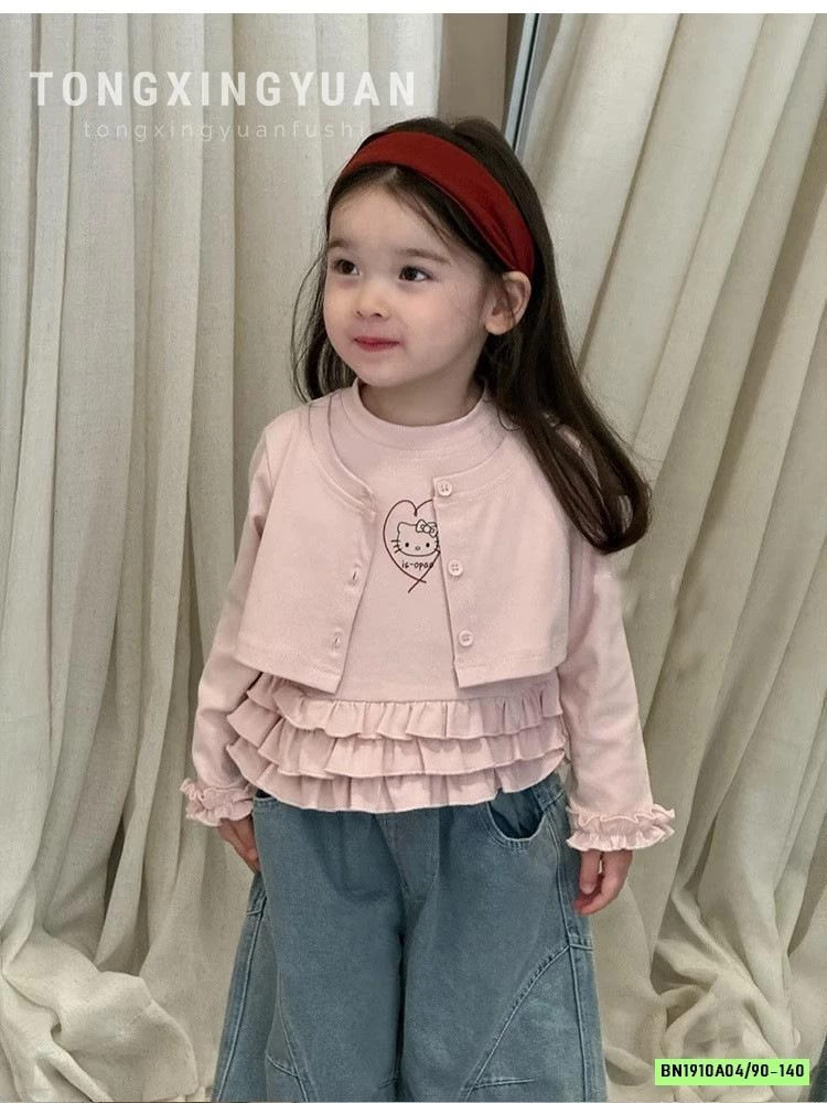 ÁO THUN HỒNG VIỀN BÈO GIẢ 2 LỚP