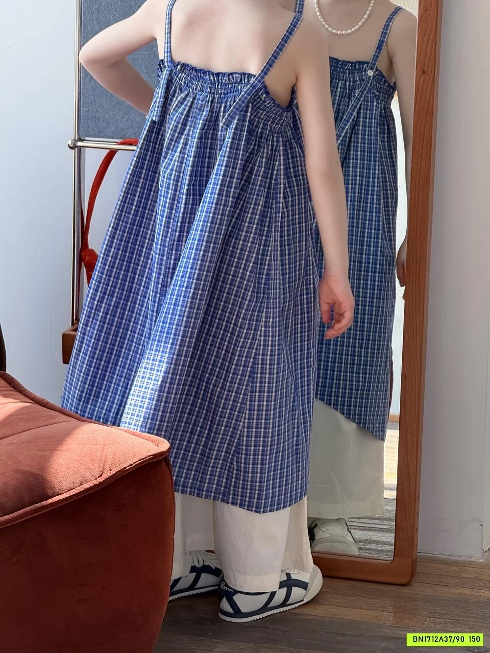 ĐẦM MAXI 2 DÂY CARO XANH KUMAI