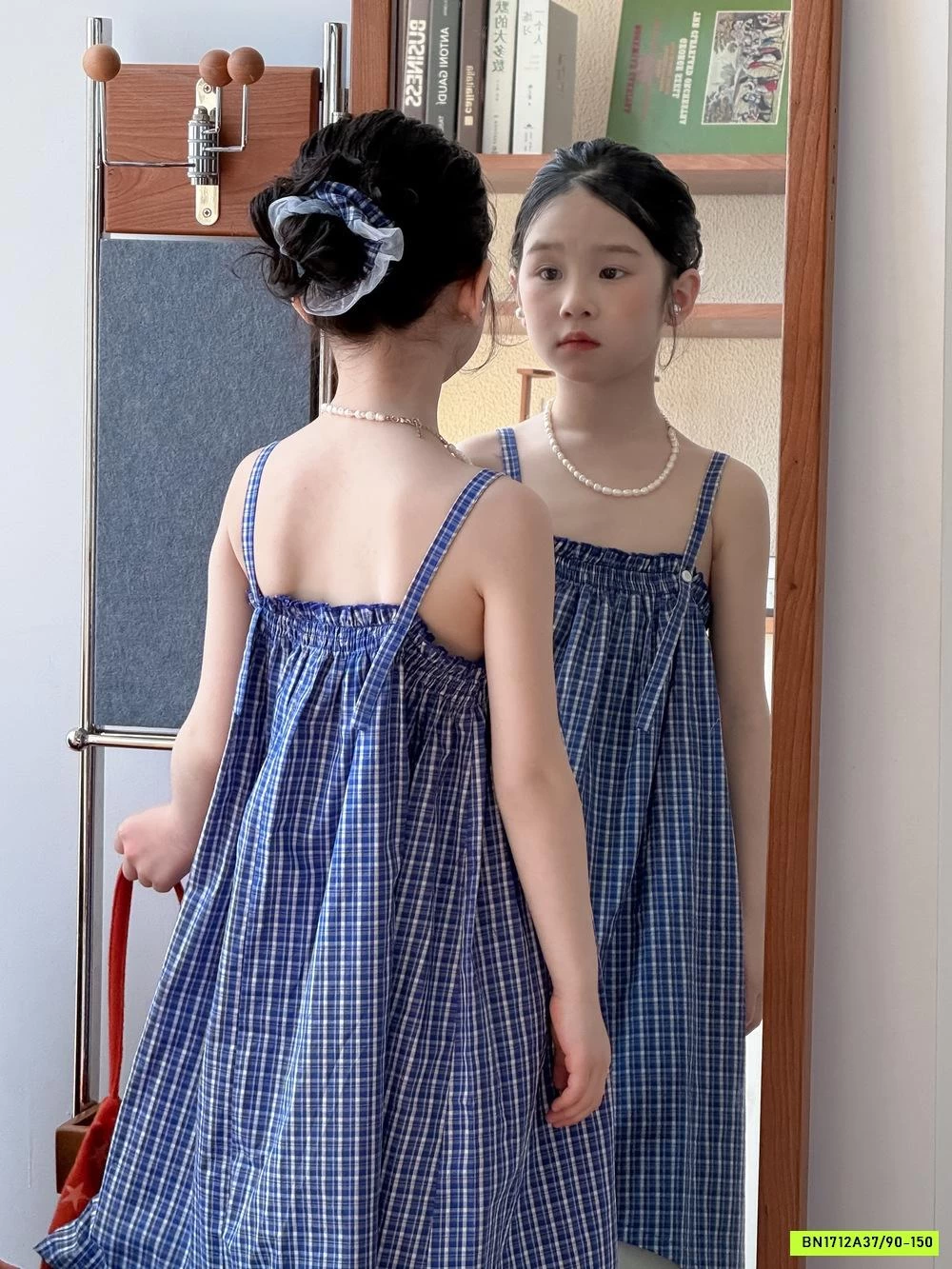 ĐẦM MAXI 2 DÂY CARO XANH KUMAI