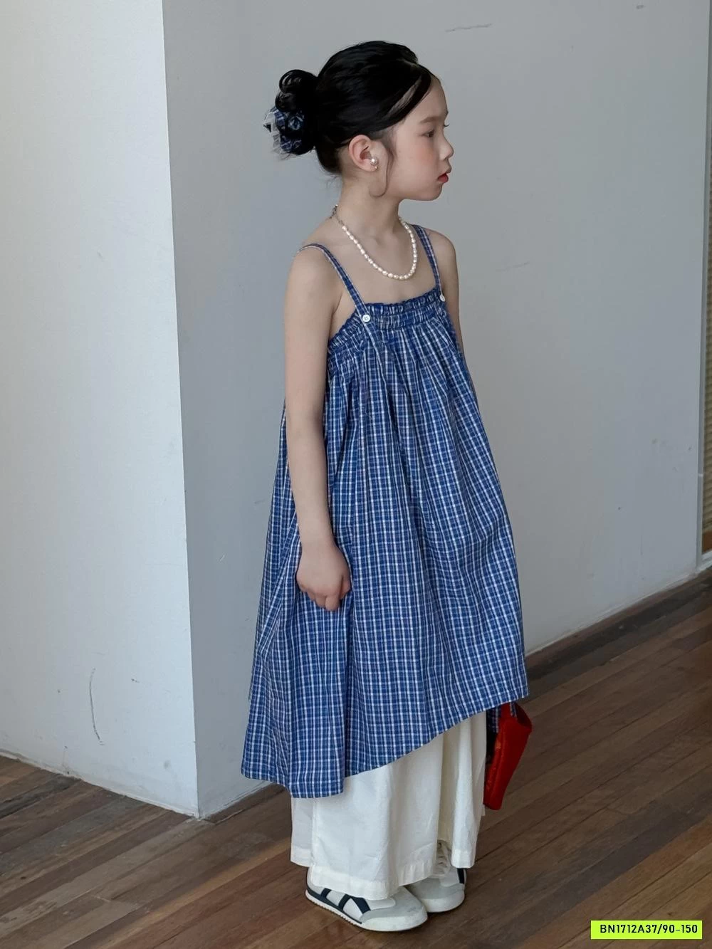 ĐẦM MAXI 2 DÂY CARO XANH KUMAI