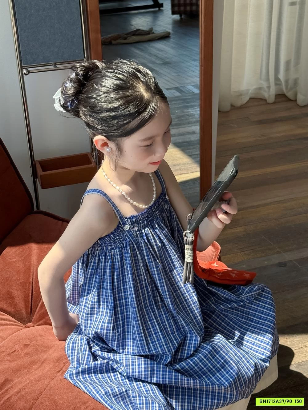 ĐẦM MAXI 2 DÂY CARO XANH KUMAI