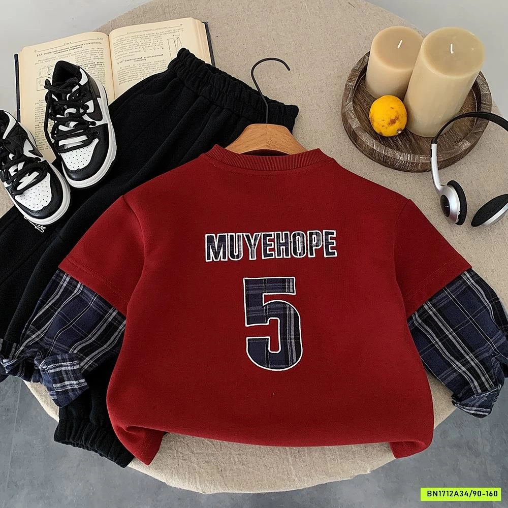 ÁO NỈ ĐỎ SỐ 5 TAY CARO MUYE