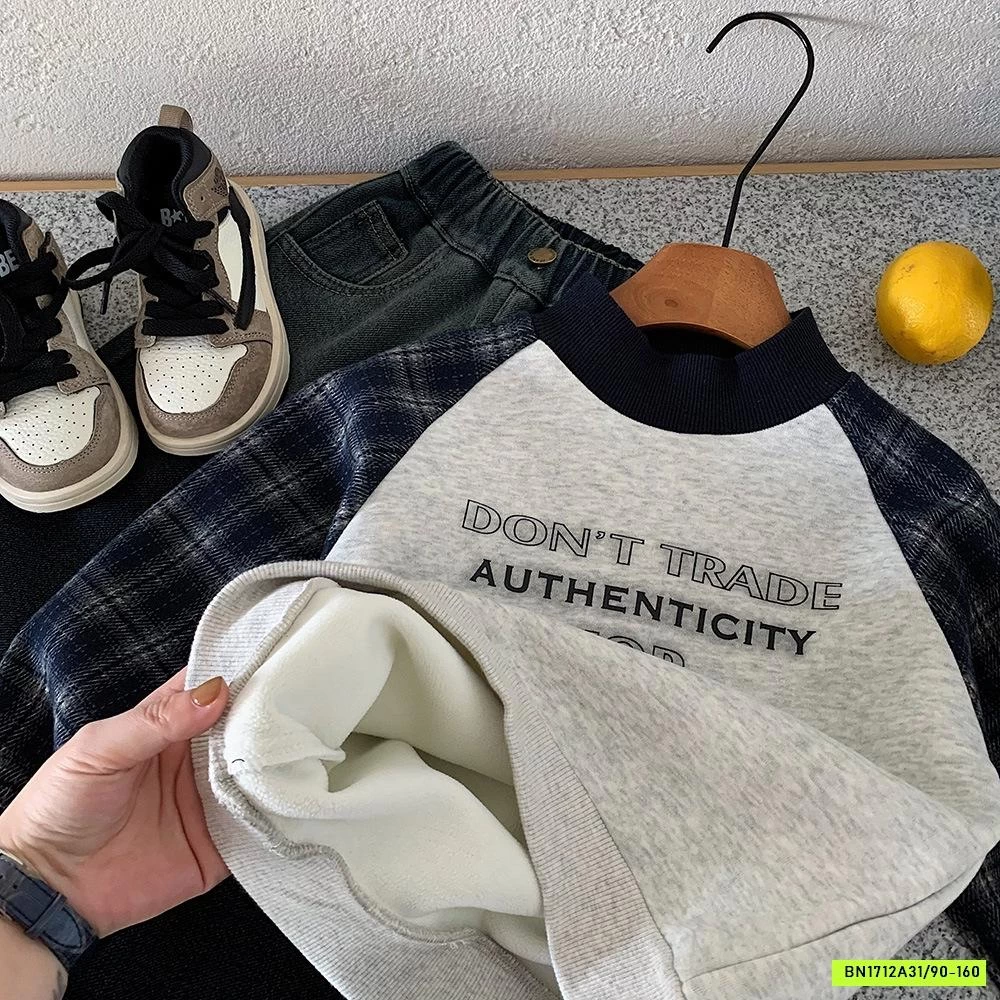 ÁO NỈ PHỐI TAY CARO LÓT LÔNG CỪU MUYE