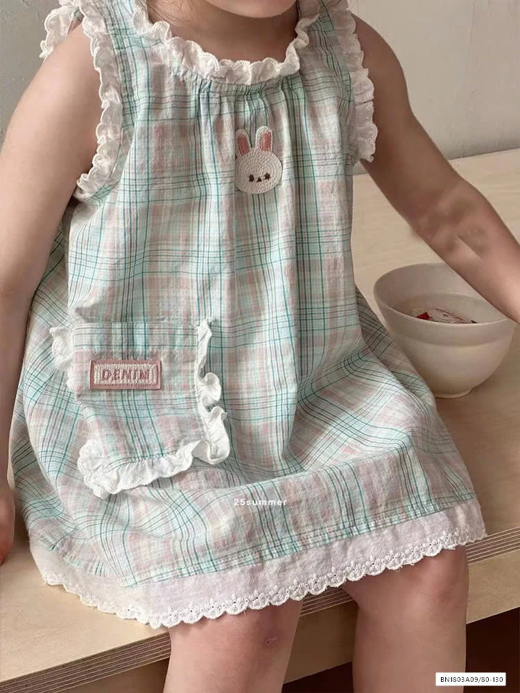 ĐẦM SUÔNG CARO XANH VIỀN BÈO