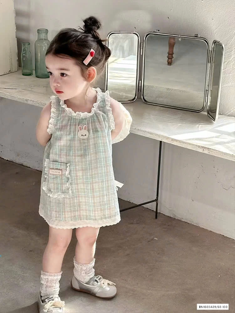 ĐẦM SUÔNG CARO XANH VIỀN BÈO