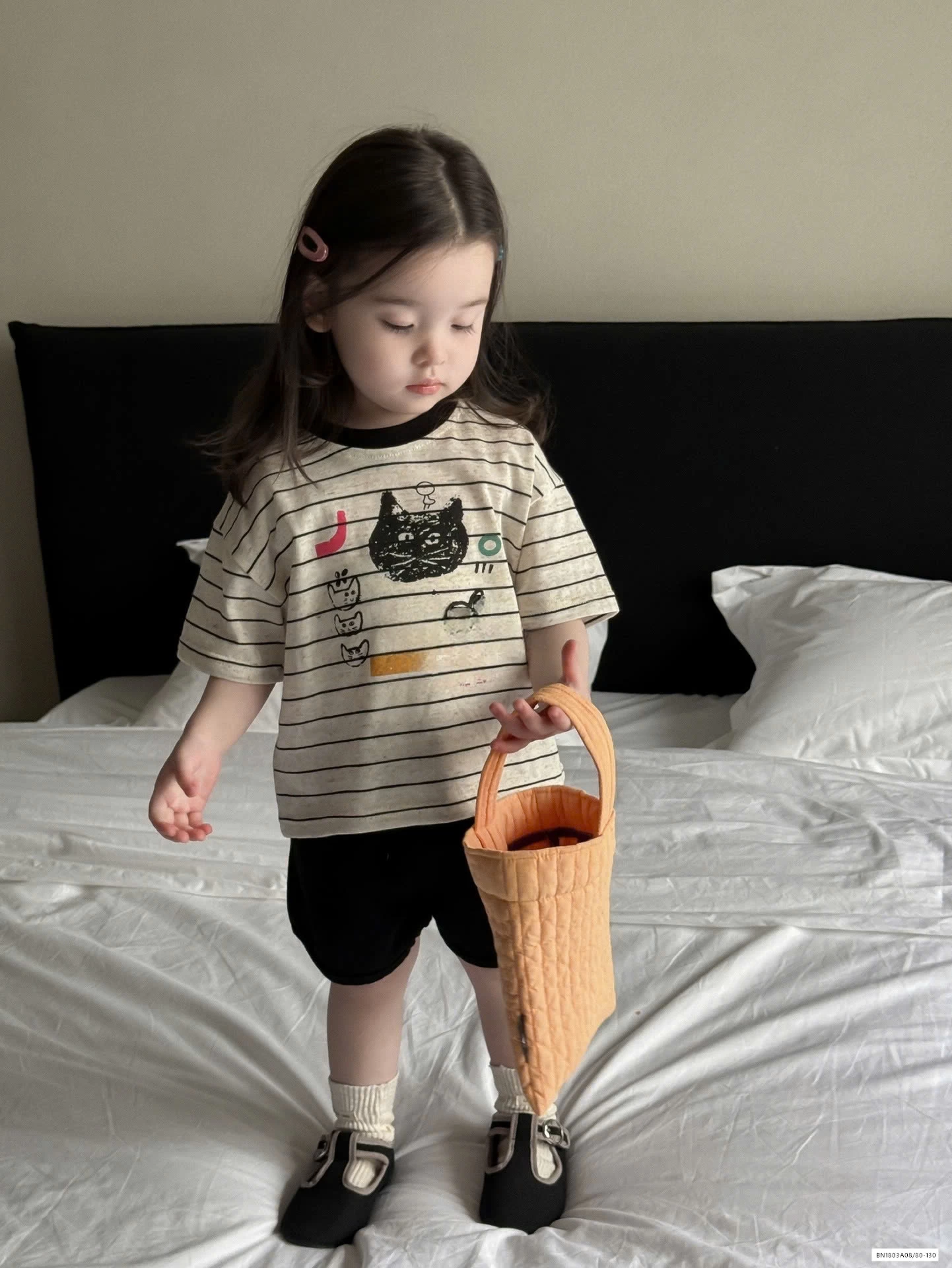 ÁO MÈO KẺ MIX SHORT ĐEN