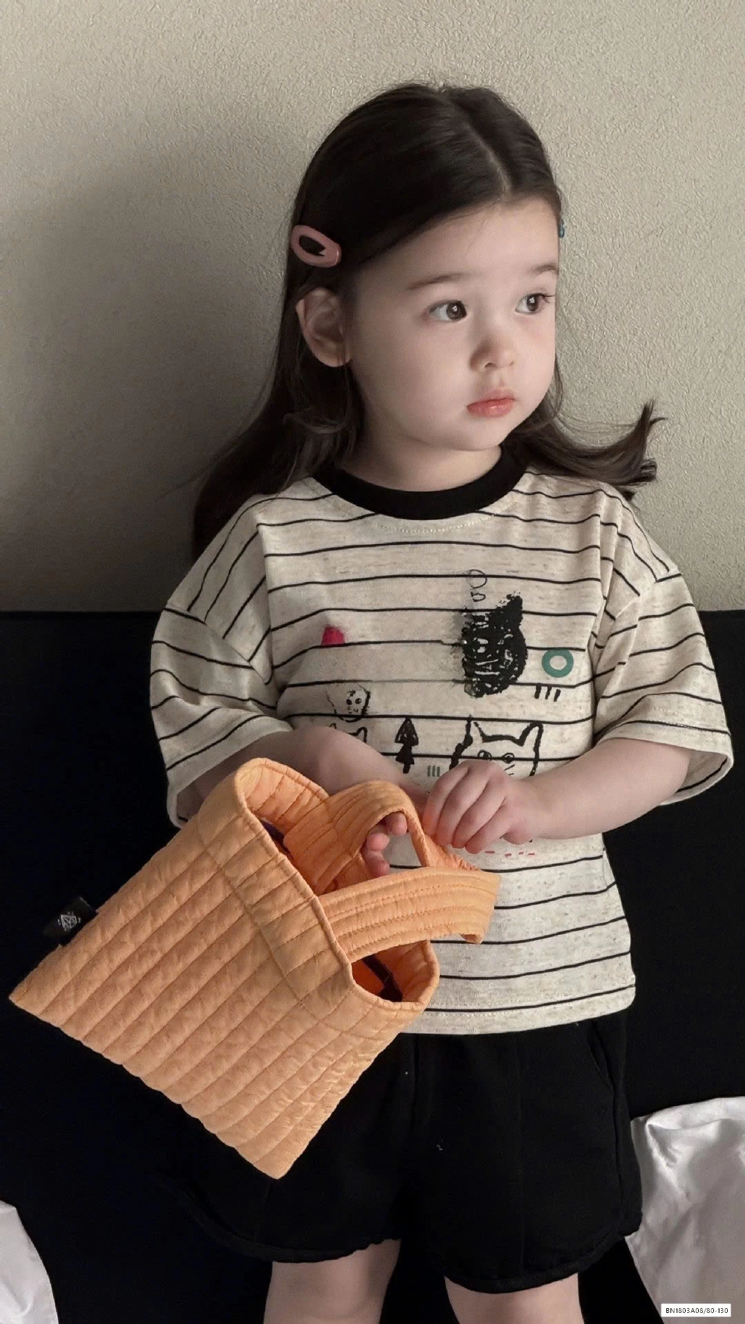 ÁO MÈO KẺ MIX SHORT ĐEN