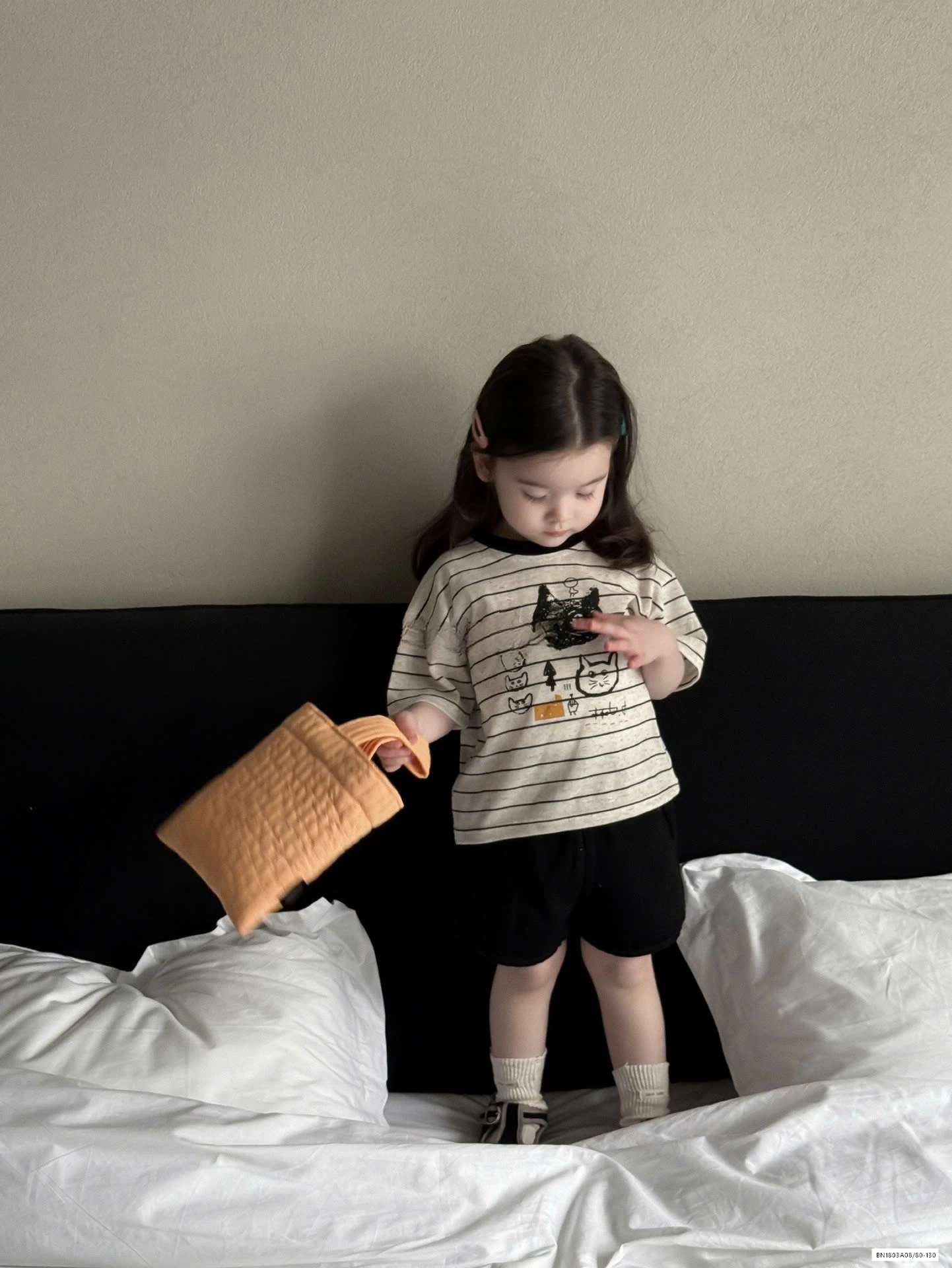 ÁO MÈO KẺ MIX SHORT ĐEN