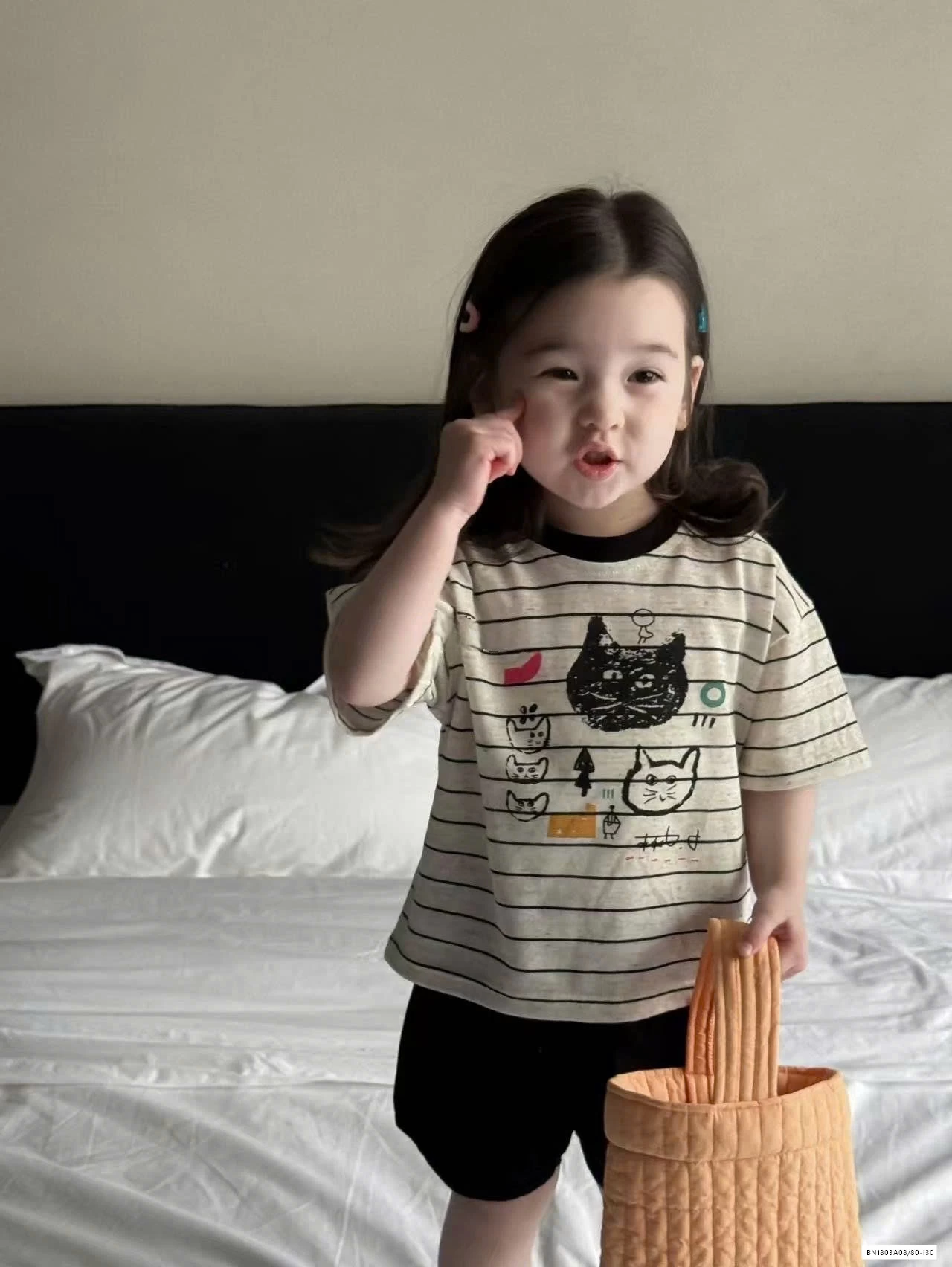 ÁO MÈO KẺ MIX SHORT ĐEN