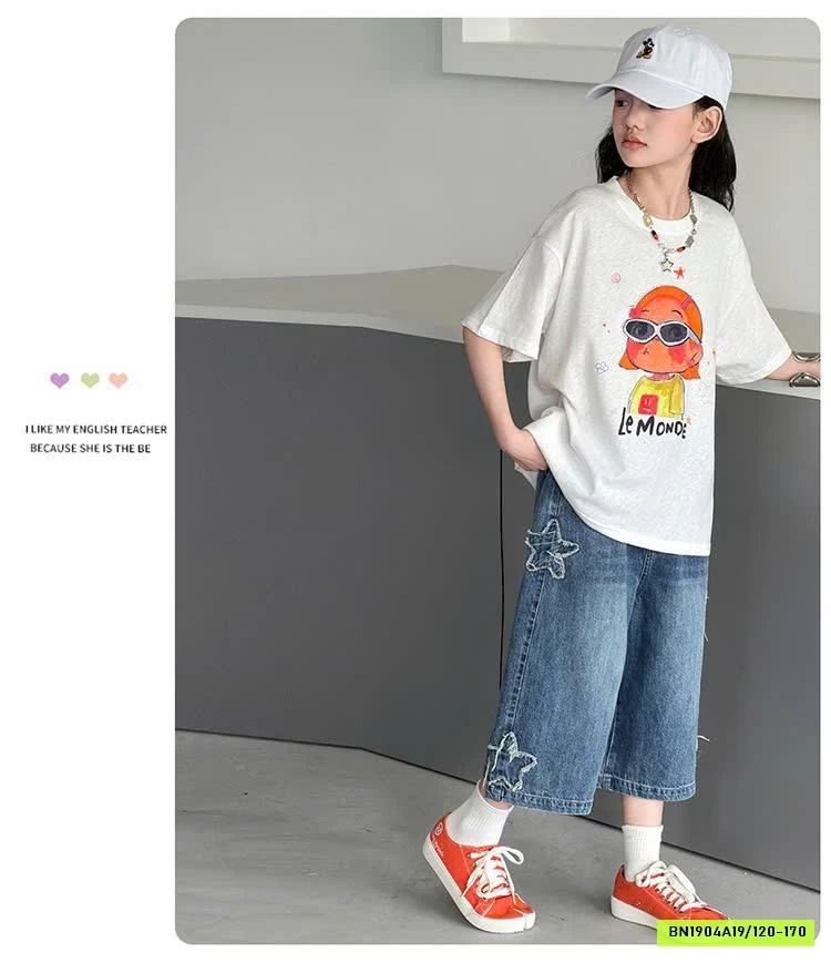 ÁO THUN CÔ GÁI MIX JEANS LỠ