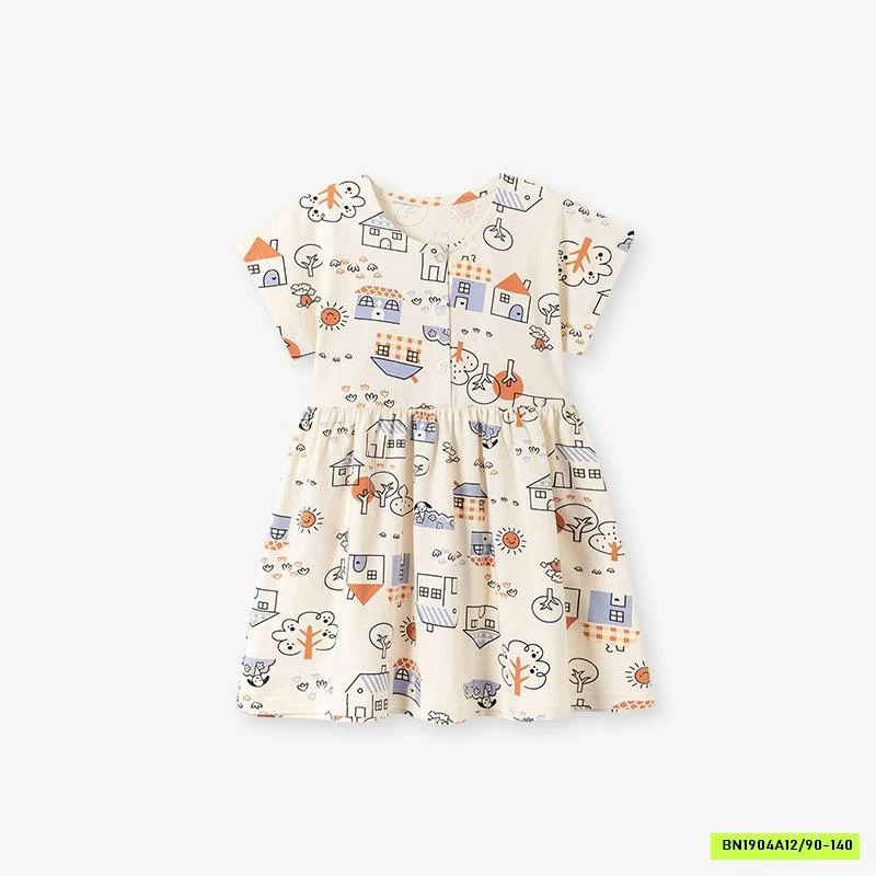 ĐẦM COTTON HỌA TIẾT NGÔI NHÀ LITTLE MAVEN