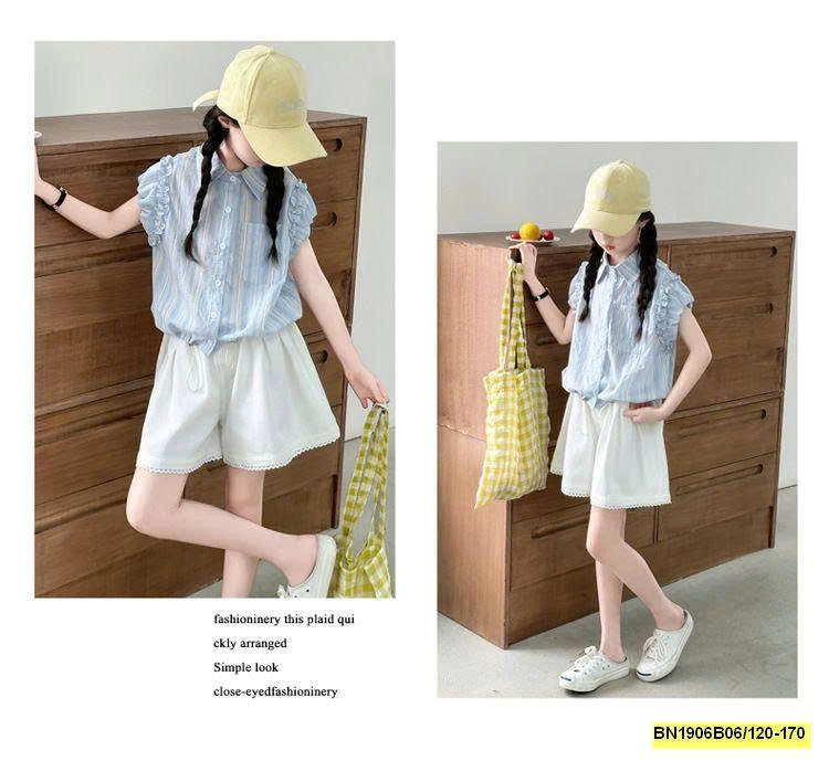 SÉT ÁO SƠ MI SỌC XANH MIX QUẦN TRẮNG