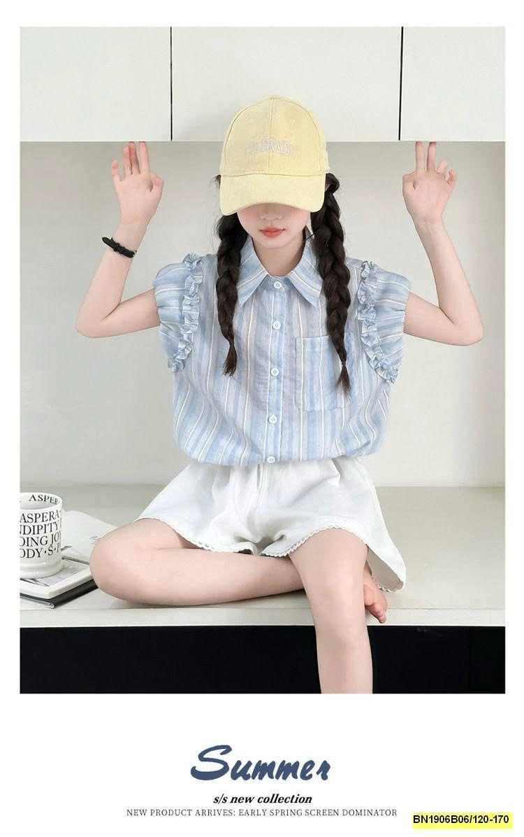 SÉT ÁO SƠ MI SỌC XANH MIX QUẦN TRẮNG