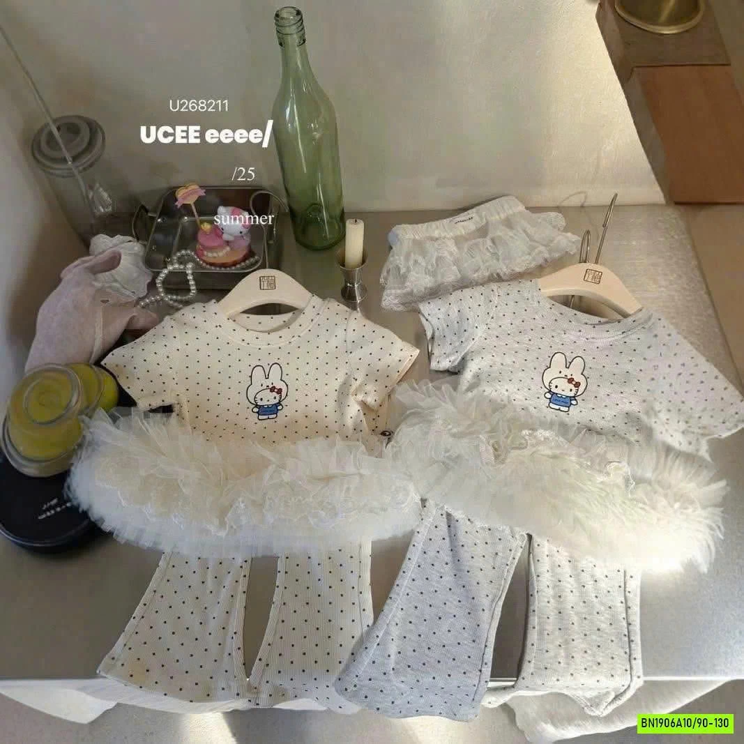 SÉT CHẤM BI PHỐI REN QUẦN LOE