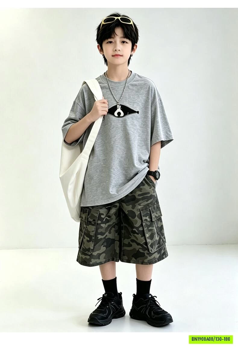 ÁO THUN XÁM MIX SHORT RẰN RI