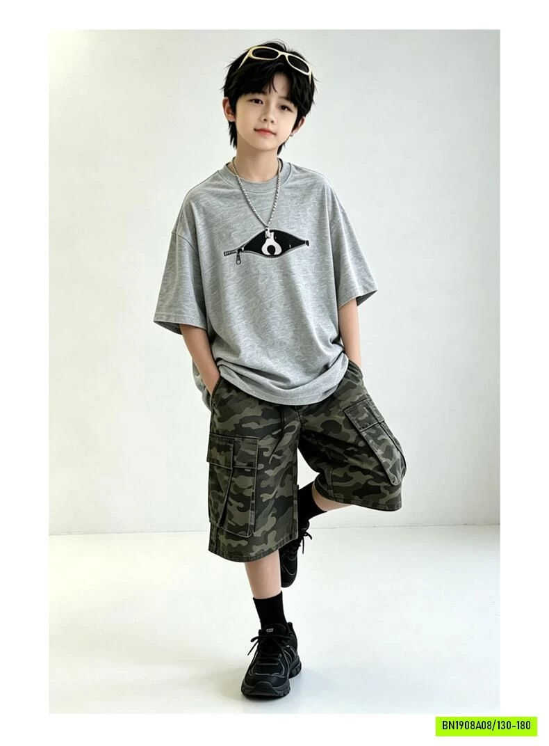 ÁO THUN XÁM MIX SHORT RẰN RI