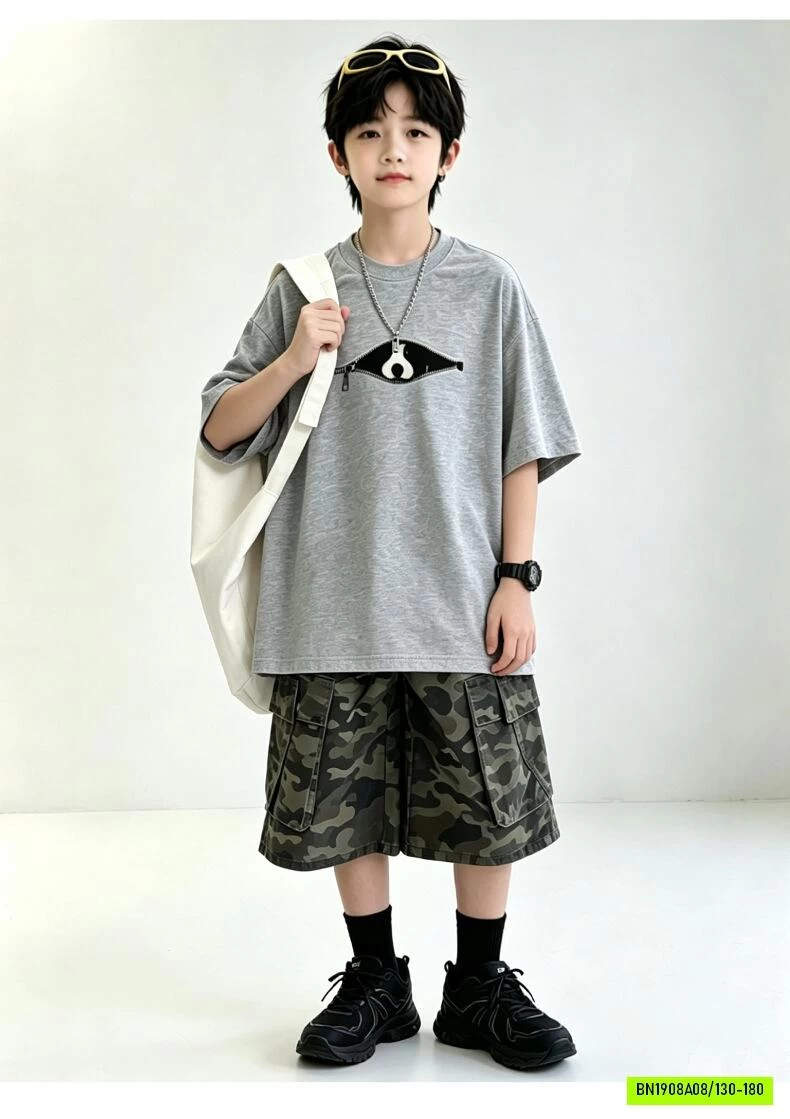 ÁO THUN XÁM MIX SHORT RẰN RI