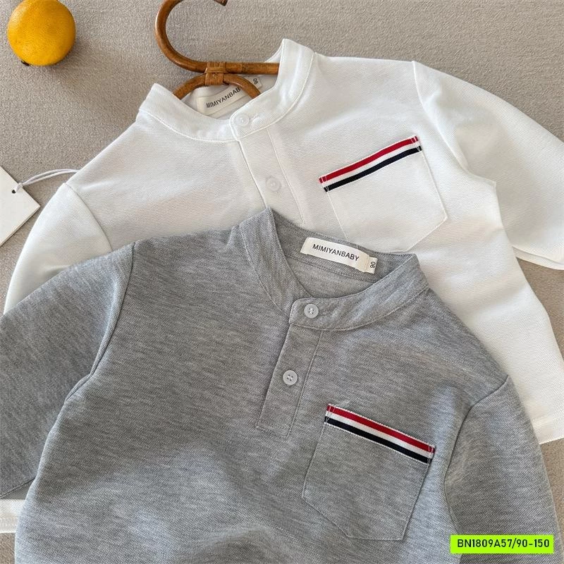 ÁO THUN CỔ TRỤ TÚI KẺ XANH ĐỎ MMY