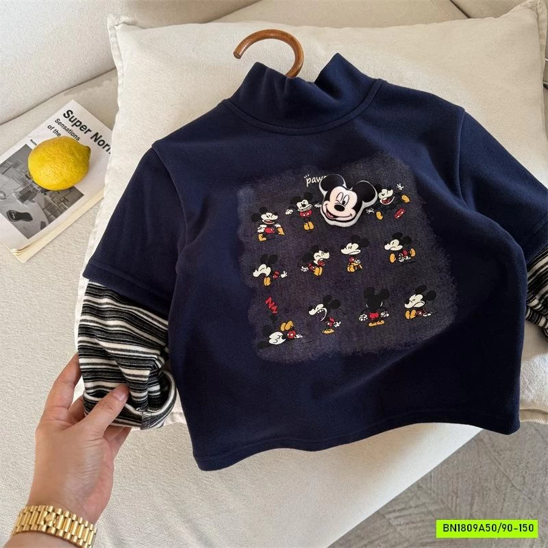 ÁO NỈ GIỮ NHIỆT MICKEY TAY KẺ MMY