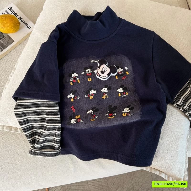 ÁO NỈ GIỮ NHIỆT MICKEY TAY KẺ MMY