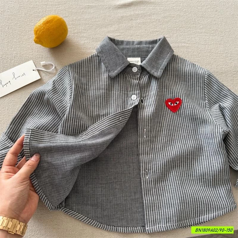 SƠ MI KẺ SỌC LOGO TRAI TYM MMY